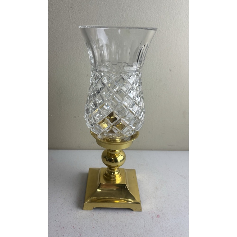 Vintage STIFFEL CANDLE HOLDER Brass Base 24% Lead Crystal Shade